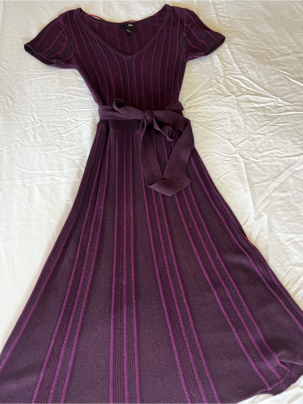 H&M Purple Striped Knit Maxi Dress with Belt